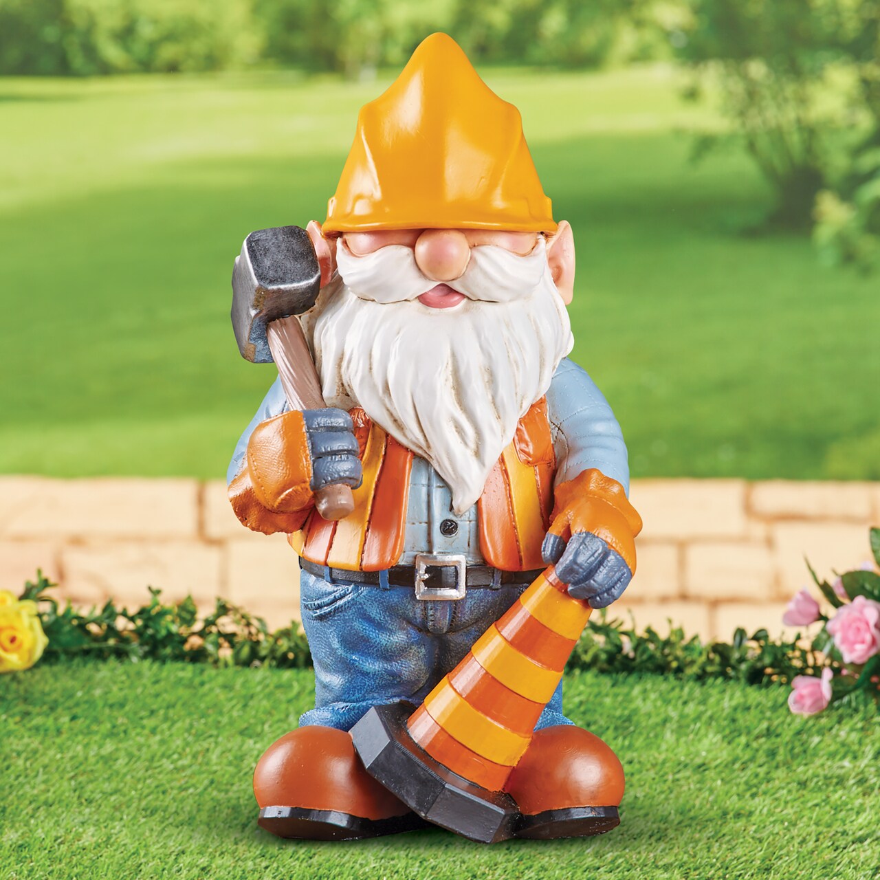 Collections Etc Hand-Painted Construction Worker Gnome Decorative Statue